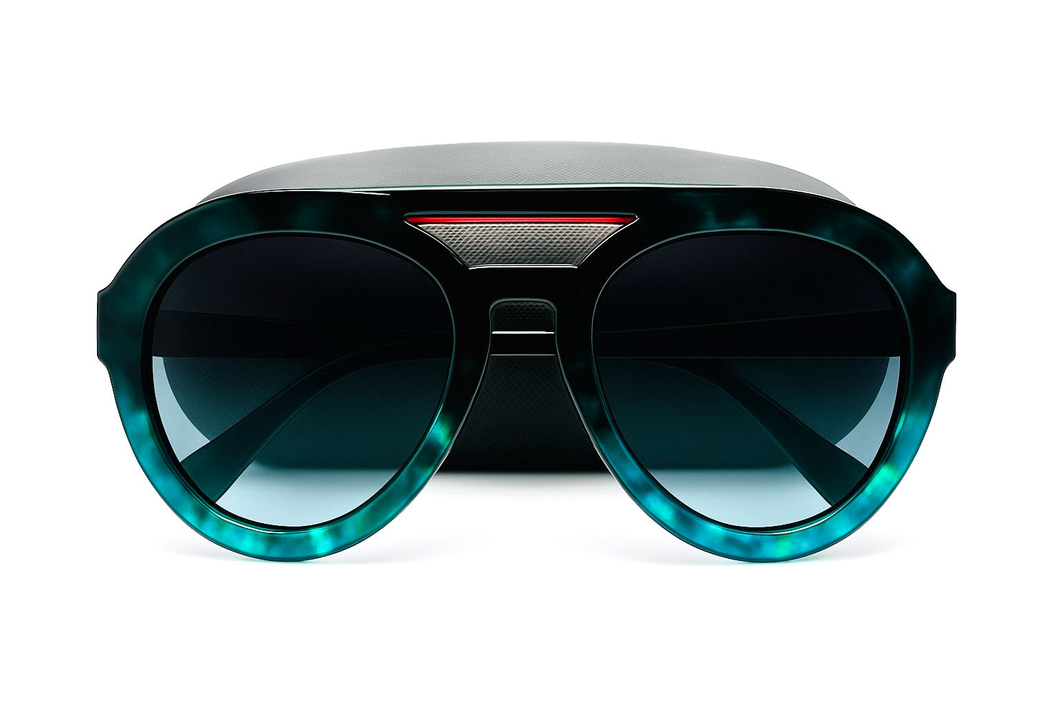 Teal aviator sunglasses with case