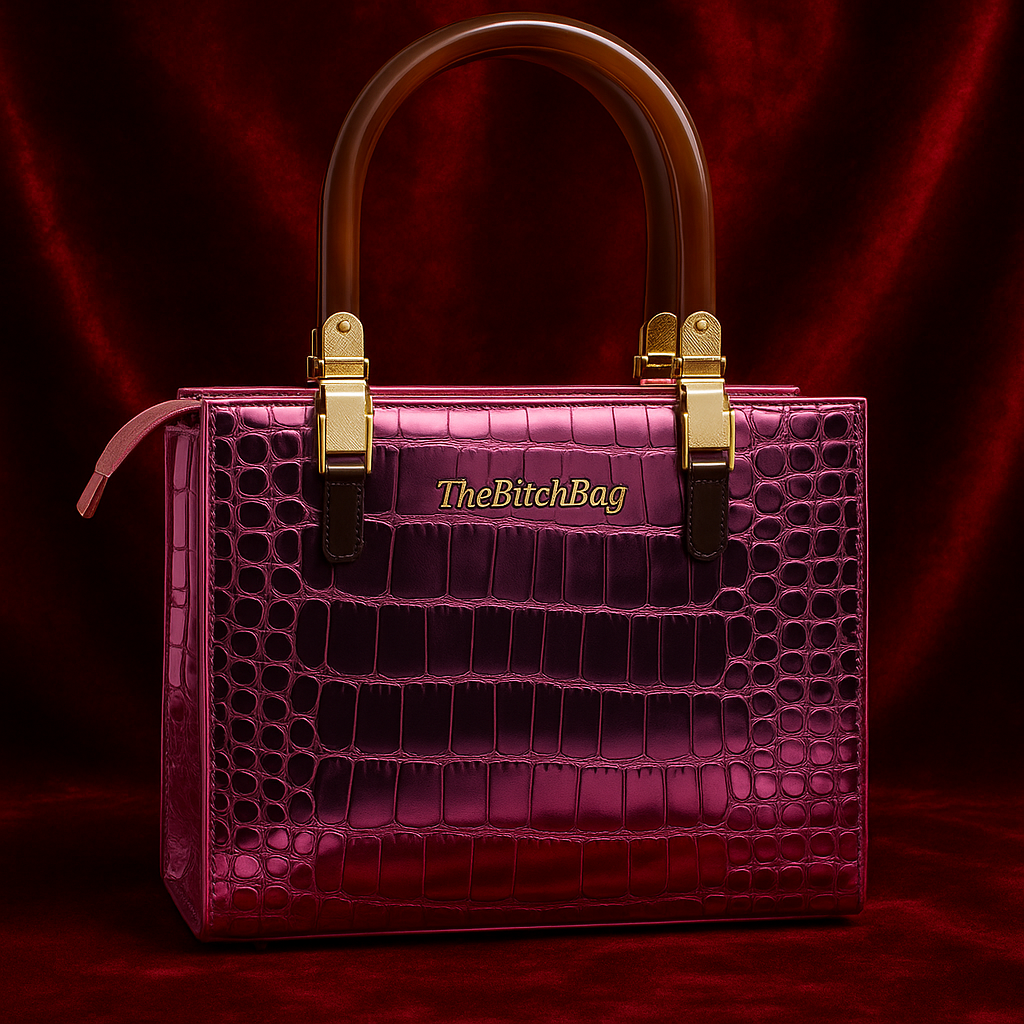 Pink crocodile-embossed The Bitch Bag