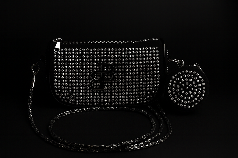 Black studded purse and coin purse set with chain
