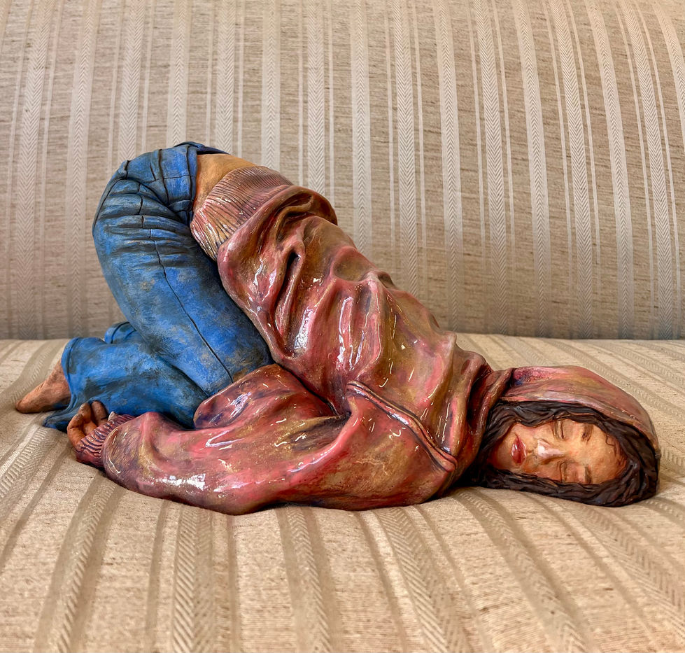 Child's Pose -Maternal Respite- a Tired Mom Sculpture by Alli Plourde
