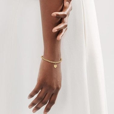 Heart Tag Bead Bracelet in Yellow Gold