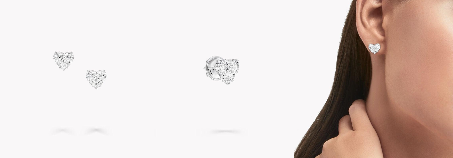 Heart Shape Diamond Stud Earrings WHITE GOLD