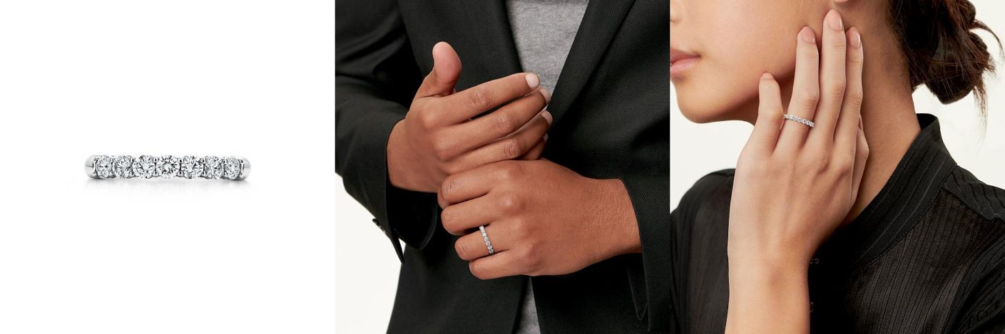 Band Ring in Platinum with a Half-circle of Diamonds, 3 mm Wide