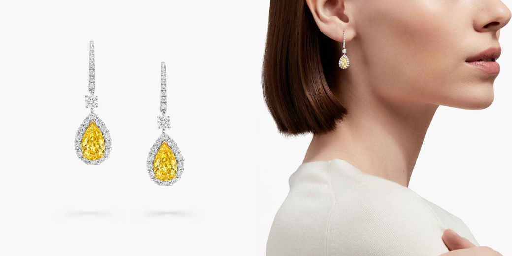 Icon Pear Shape Yellow and White Diamond Earrings WHITE GOLD AND YELLOW GOLD