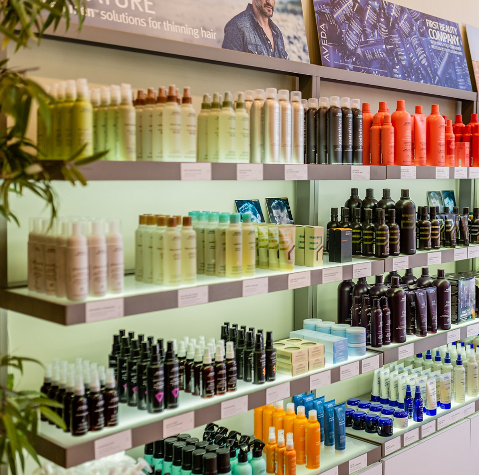 Natural men’s grooming products at an Aveda hair salon in Irvine.