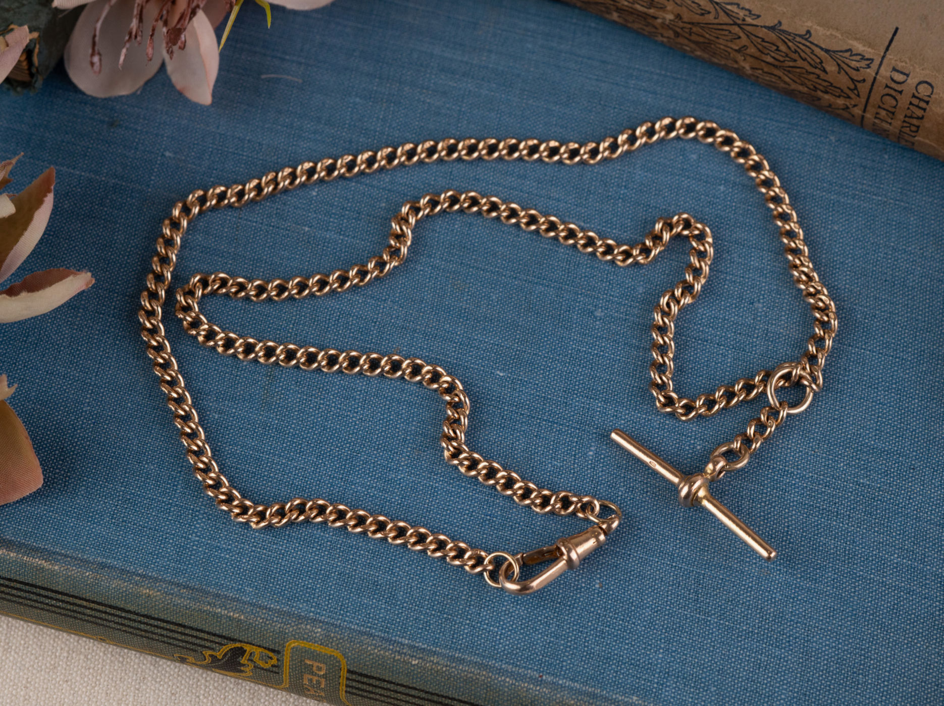 21 INCH 9CT ROSE GOLD ALBERT CHAIN WITH T BAR