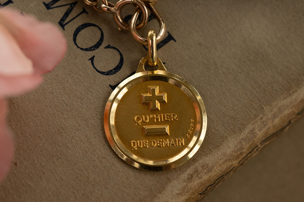 Thumbnail: Antique French Augis Love Medal · Plus Qu'hier Moins Que Demain · 18ct Gold