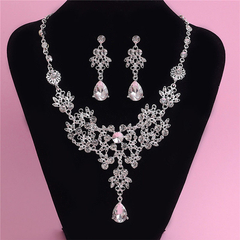 Thumbnail: Beautiful Bride Necklace and Earring Set with Crown