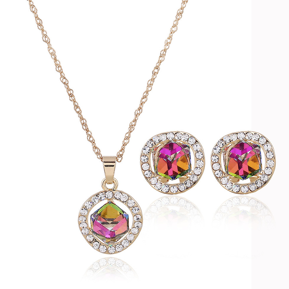 Thumbnail: Bridal Necklace and Earring Set with Crystal Pendant