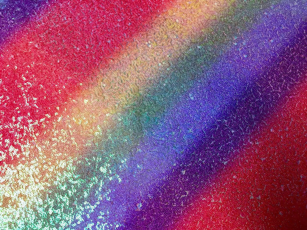 Thumbnail: Rainbow stripes multi sequin fabric 2 way stretch mesh backing
