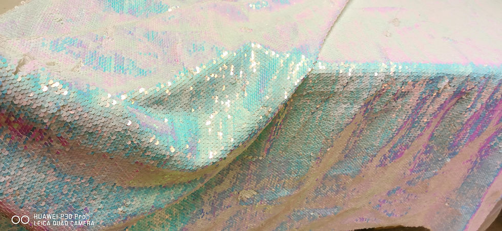 Iridescent Pink Blue White Reversible Mermaid 5mm Sequin Fabric Flip Two Tone