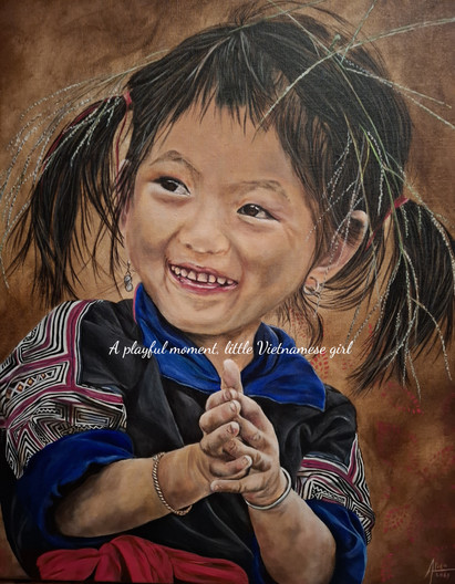 Vietnam girl, vietnamese girl portrait, portret meisje, handgeschilderd