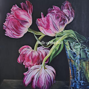 acrylic painting peonies, glazen vaas met pioenrozen, acrylic painting flowers