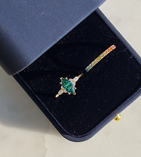 PERSONALIZADO oro amarillo corte marquesa de 1ct, verde oscuro y BELLA zafiros arcoiris7.j