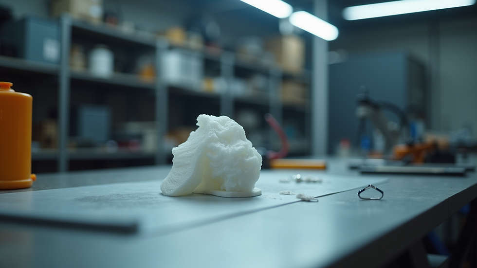 Eye-level view of a 3D printed prototype on a workbench