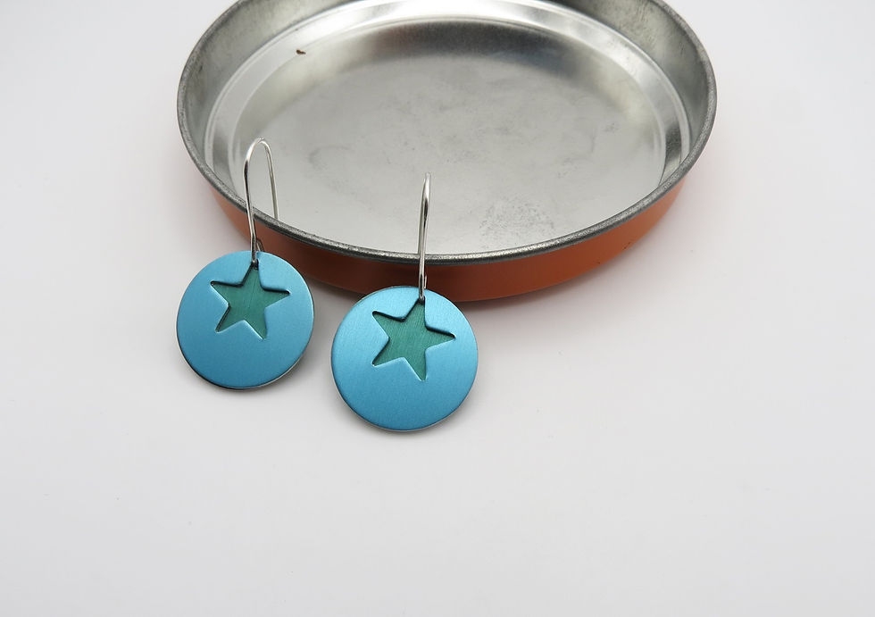 Thumbnail: Turquoise and green double layer star earrings