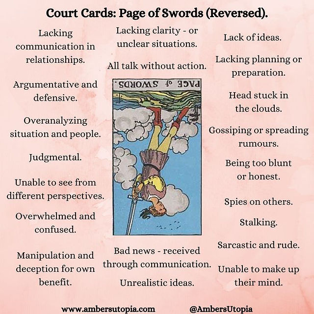 Page of Swords reversed tarot card meanings