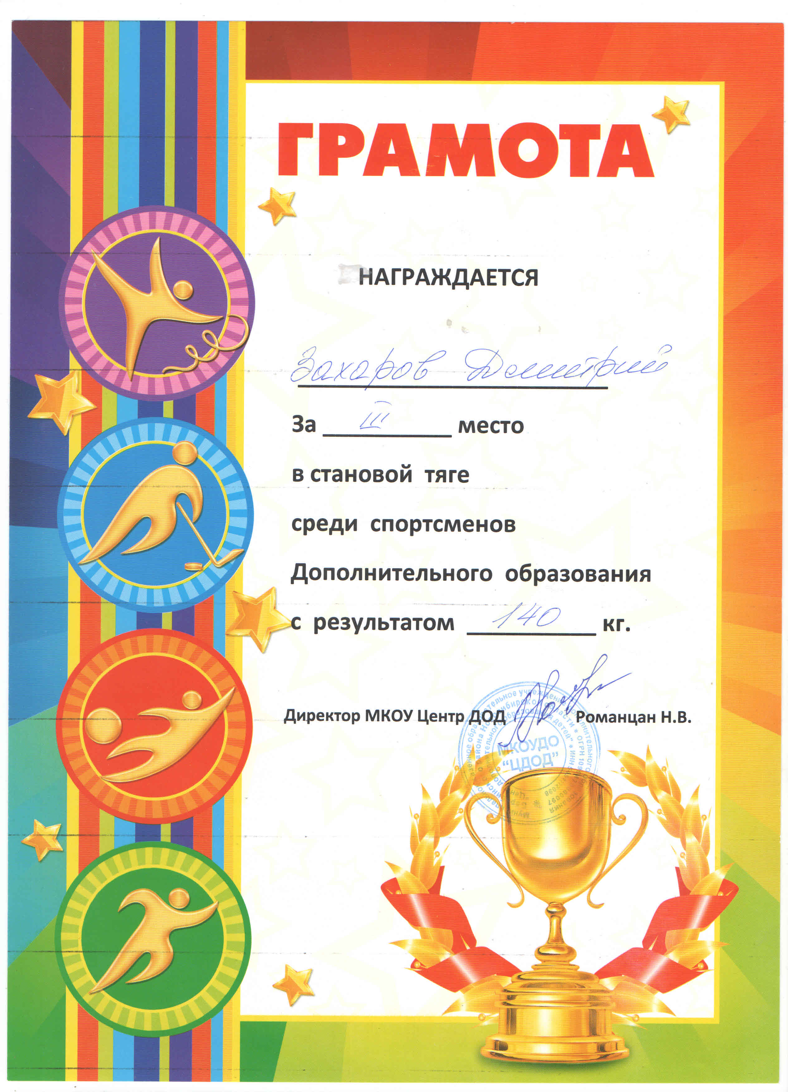 Грамота спортивная