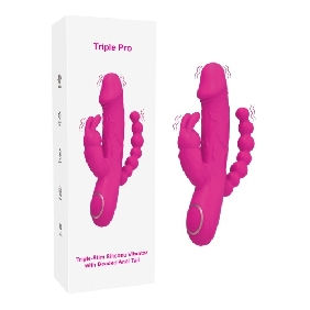 8.59’’ Magenta Rechargeable 10-Mode Triple-Stim Silicone Vibrator with Beaded An