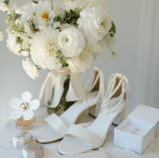 Gorgeous Bridal Bouquet. Photo taken at Three Feathers Terrace in Innisfil, ON. Florals crafted by Classic Affairs by Jenna. Month of Management services provided by Classic Affairs by Jenna