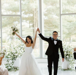 Gorgeous indoor ceremony at Three Feathers Terrace in Innisfil, ON. Florals crafted by Classic Affairs by Jenna. Month of Management services provided by Classic Affairs by Jenna