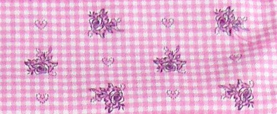 Maske bedruckt, Karo rosa-weiß und Rosen dunkel-violett