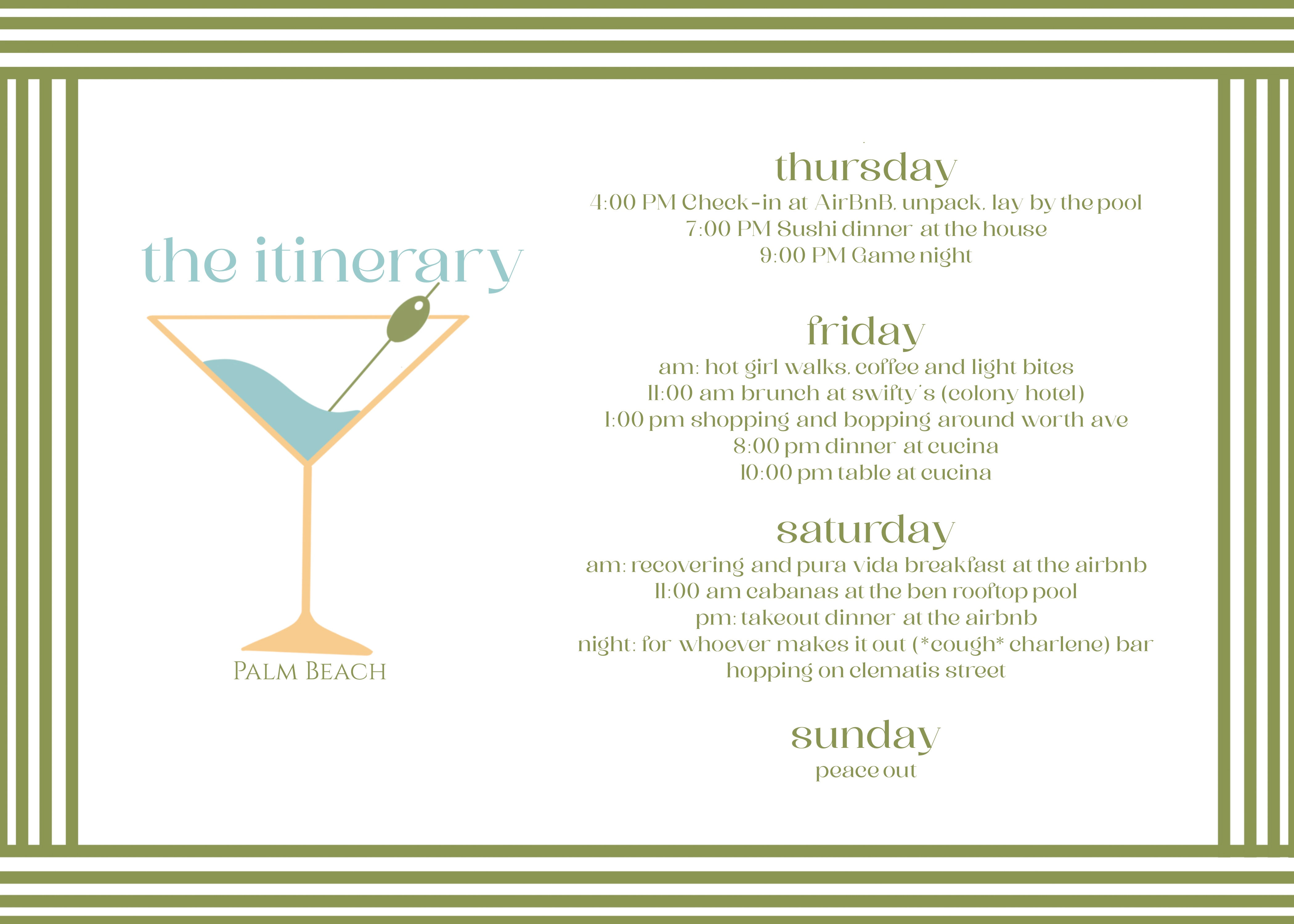 Green Stripe Bachelorette Itinerary