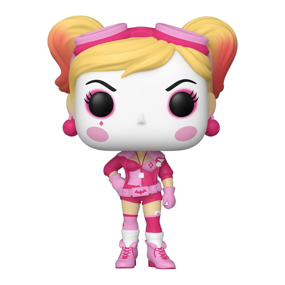 Freistehende Funko POP! Figur von Harley Quinn aus der DC-Serie, auf einem weißen Hintergrund. Die Figur zeigt Harley Quinn i