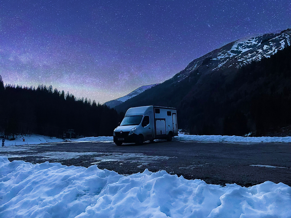 campervan under the stars in the alps