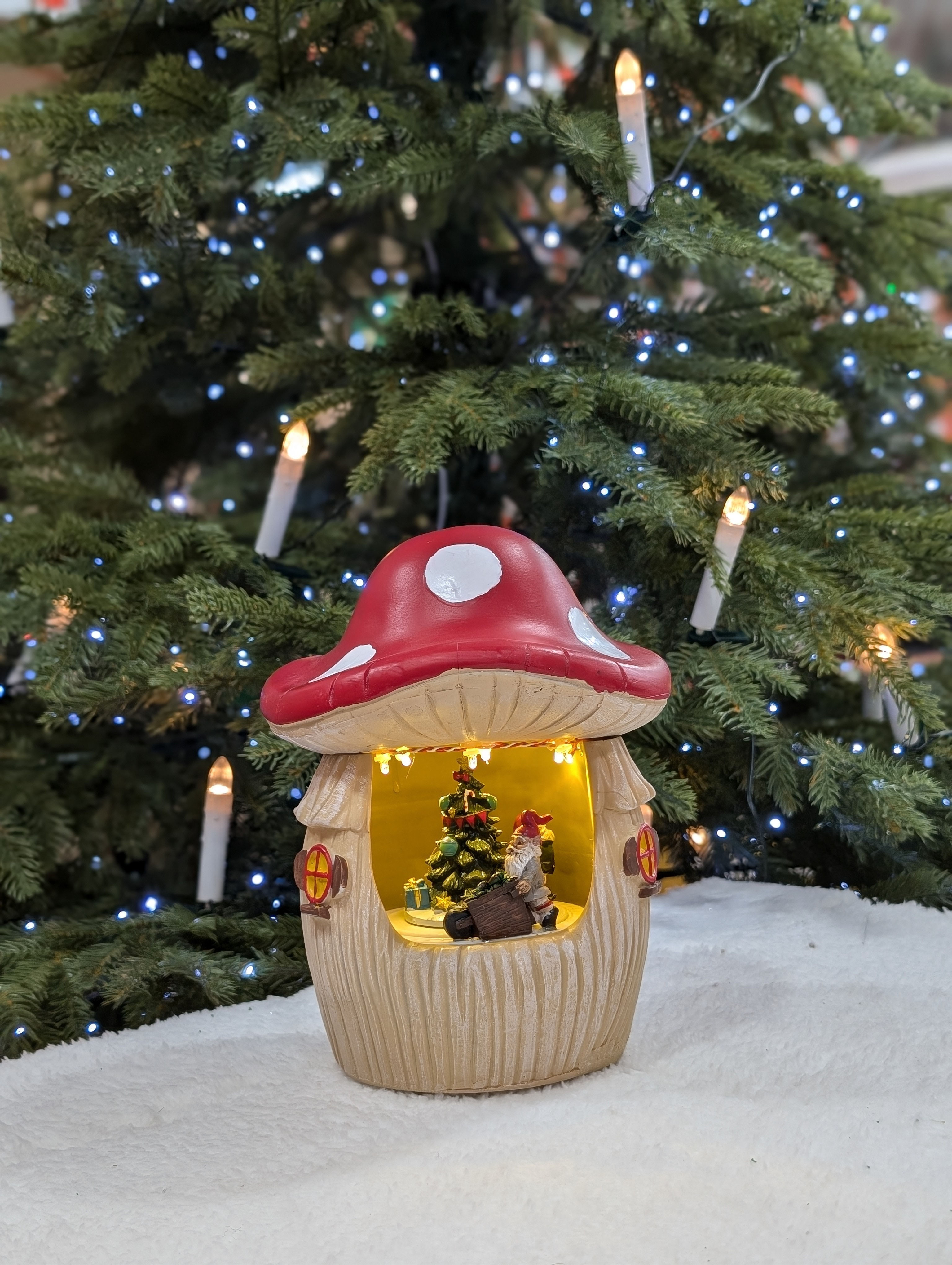 Լուսային և ձայնային էֆեկտներով ամանորյա հուշանվեր սունկ պտտվող պապիկներով