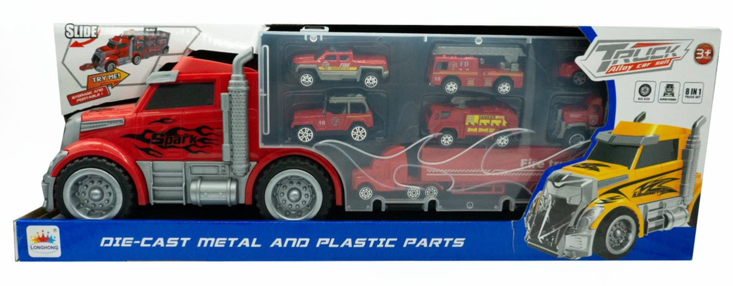 Խաղալիք բեռնատար մեքենա 7 մետաղյա և պլաստմասե մեքենաներով 