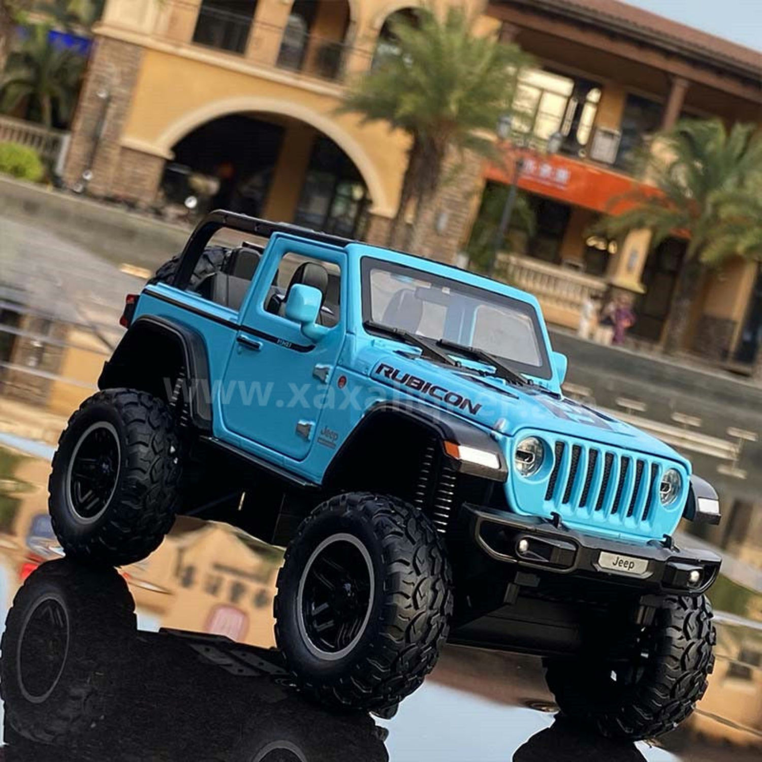 Մետաղյա մեքենա Wrangler-Rubicon  շարժվող ղեկով և  բաց տանիքով կապույտ