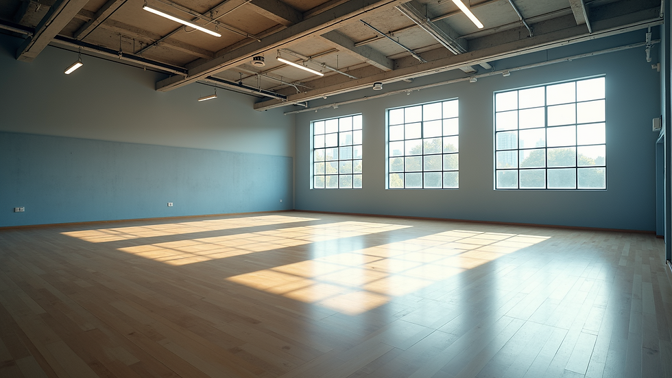 High angle view of a bright and spacious gym studio
