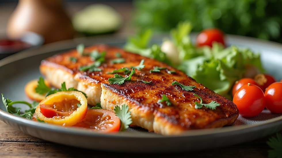 Close-up view of a healthy meal with vegetables and lean protein