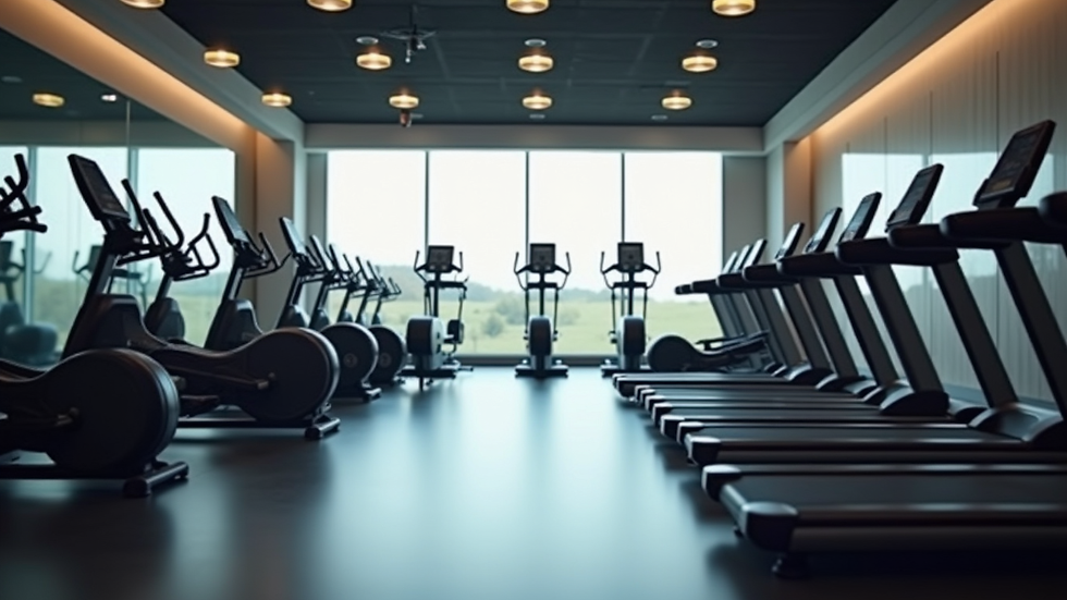 Eye-level view of a modern gym interior with cardio machines