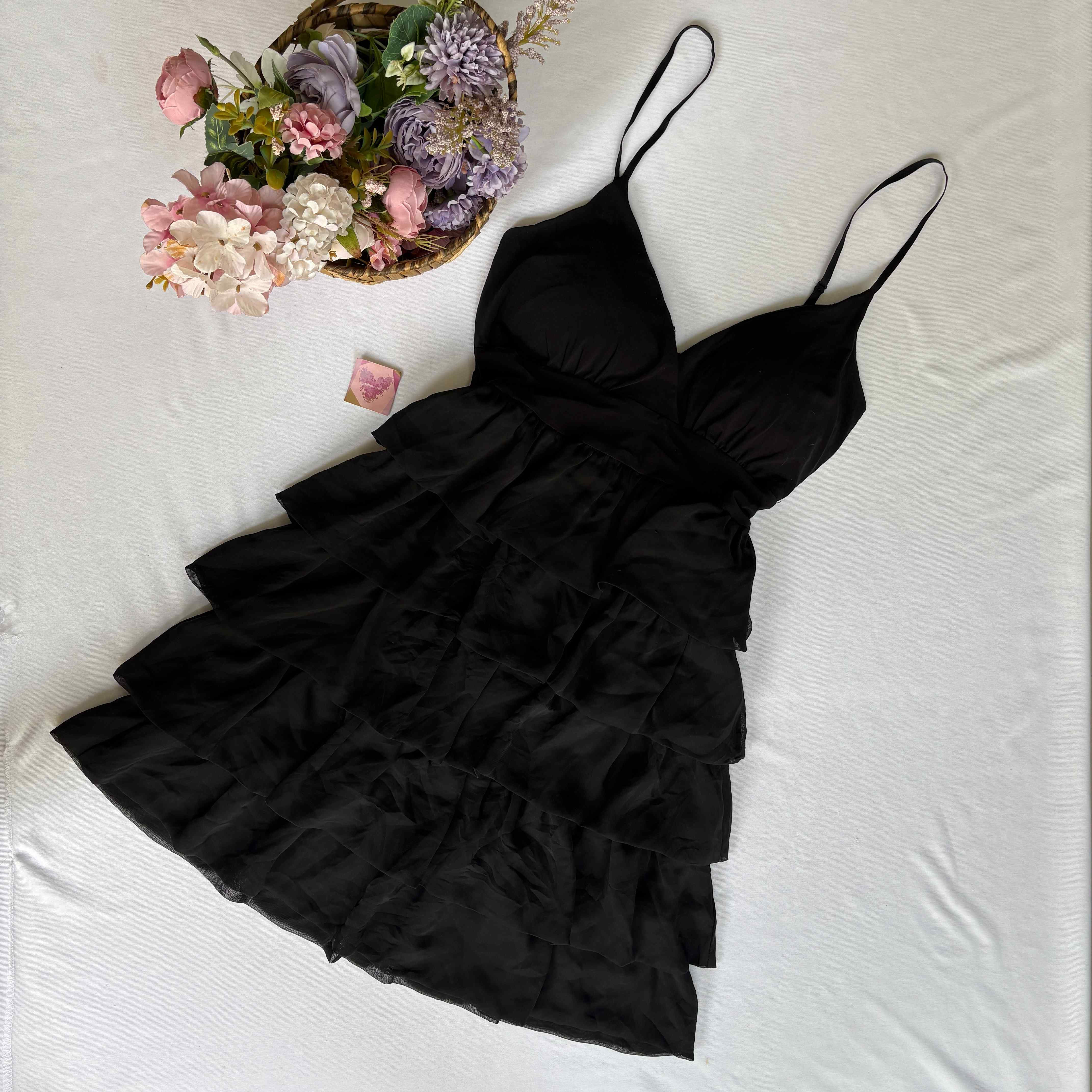 Black ruffle padded dress