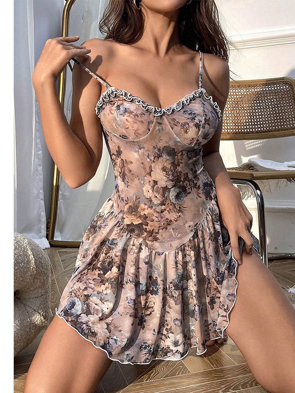 Thumbnail: Ordinary nightgown Strap tight and comfortable high-end pure floral dress sexy t
