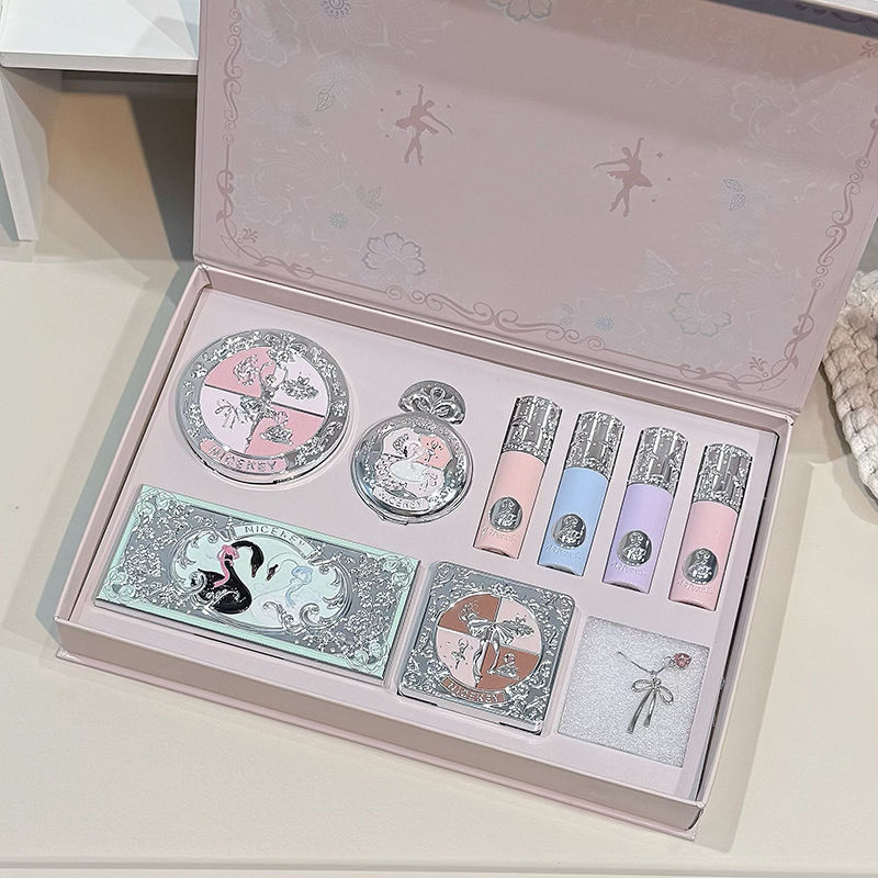 Thumbnail: NICEKEY Pink Ballet Makeup Sets Include 4 Lip Mud,1 Blush,1 Pressed Powder,1 Eye