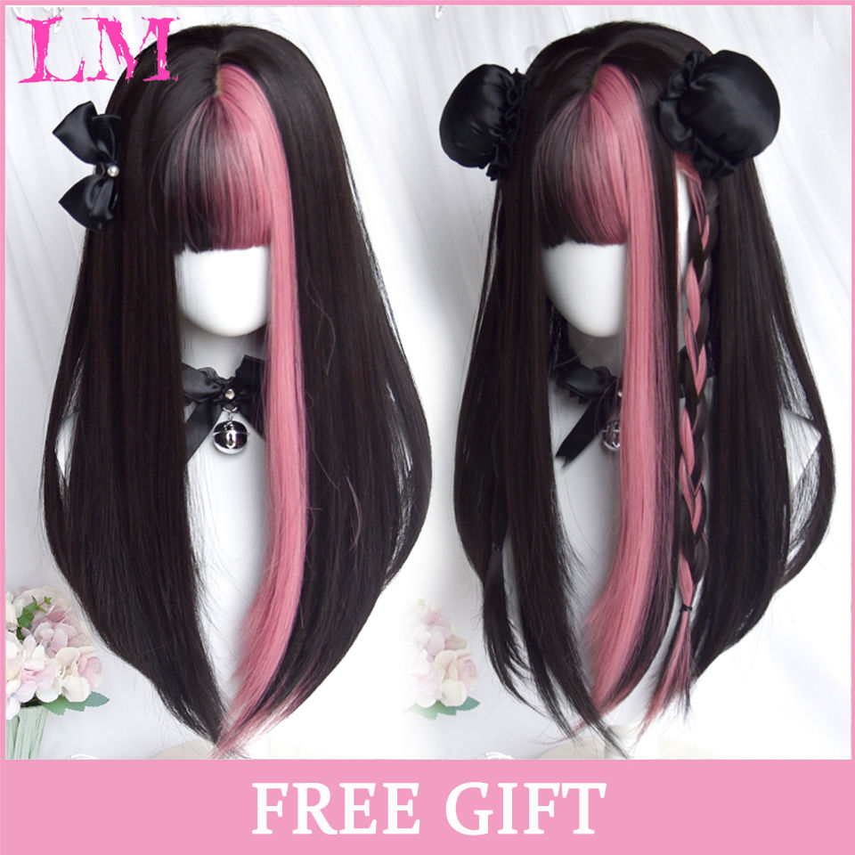 Thumbnail: LM Cosplay Wig With Bangs Synthetic Straight Hair 24 Inch Long Heat-Resistant Pi
