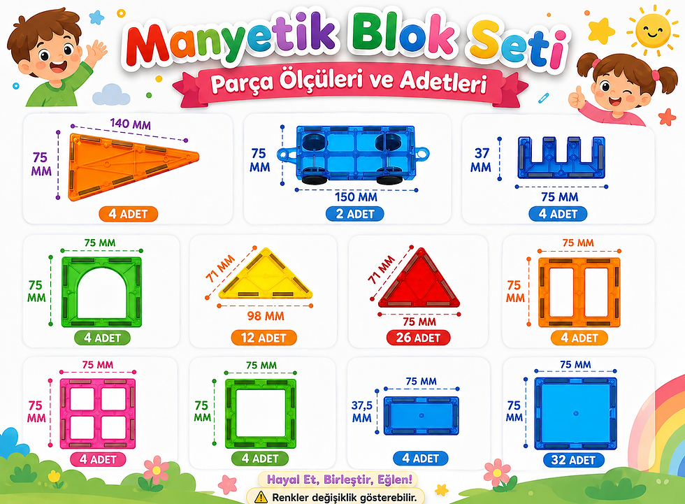 Küçük resim: Çocuklar İçin Manyetik Bloklar - Manyetik Yapı Taşları, 100 Parça 