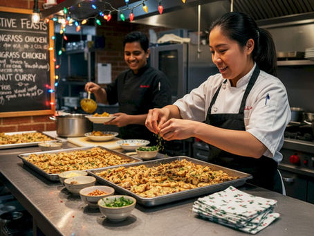 Chef preparing Thai holiday party catering