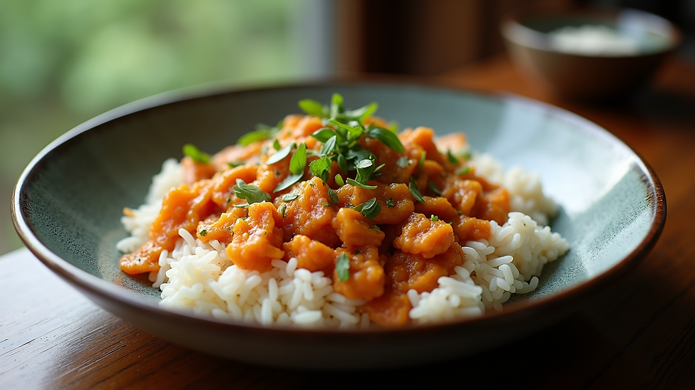 High angle view of a plate of Pad Kra Pao with rice