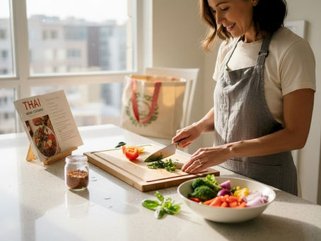 Woman prepping Thai food with fresh herbs