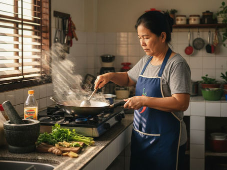 Thai woman preparing lunch in home kitchen
