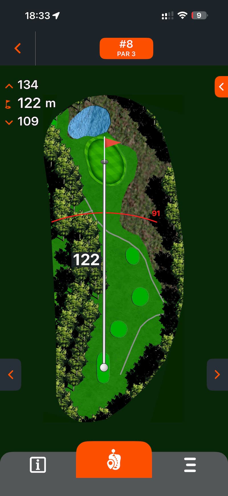 Hole 8 layout at Île aux Cerfs Golf Club, par 3