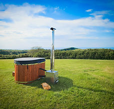 The American School Bus Glamping Hot Tub at Woolacombe, Devon.