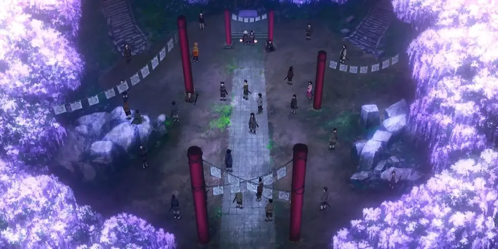 A forest of wisteria flowers Demon Slayer