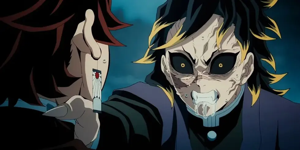 Genya chokes Tanjiro after becoming a Demon