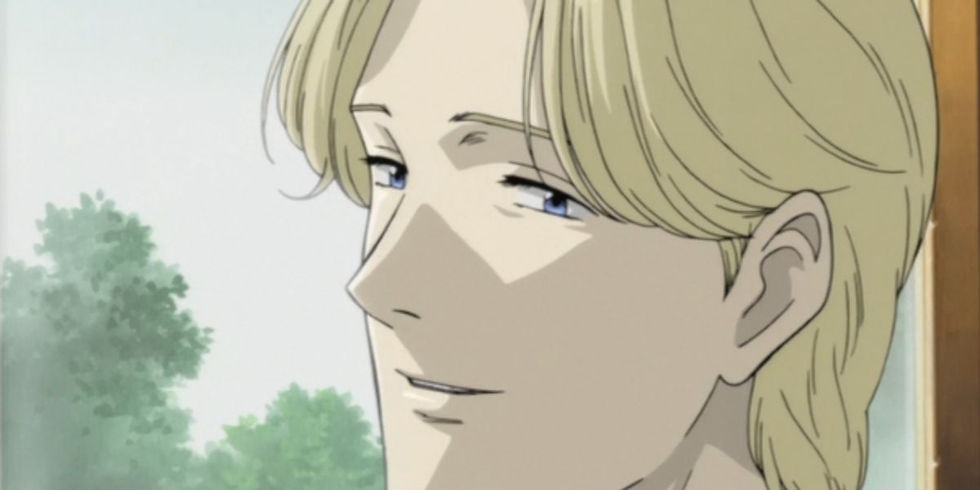 Johan looking at a person while standing close to the window