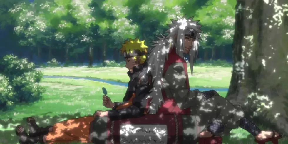 Jiraiya Sensei and Naruto sitting under a tree